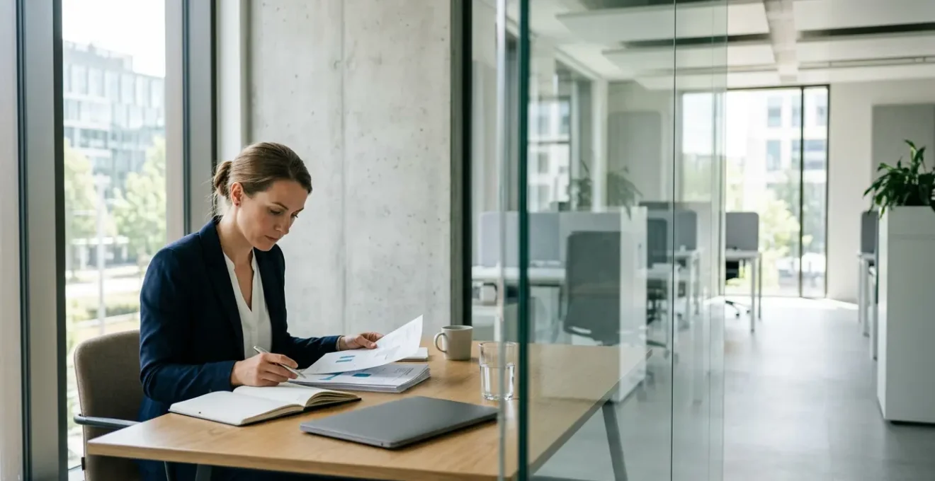 Professional working on business recovery plan in modern office setting