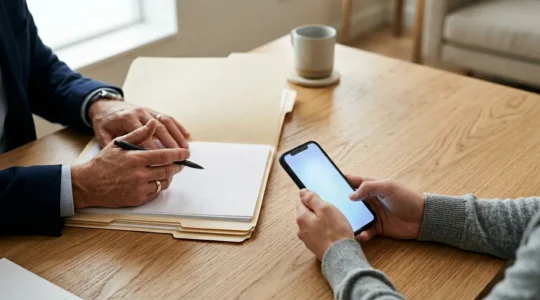 Professional consultation setting showing healthcare insurance approval documentation