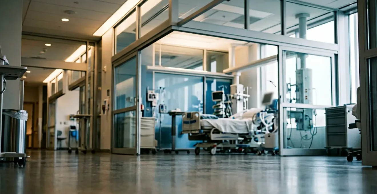 Critical care medical monitoring equipment with ambient lighting in modern intensive care setting