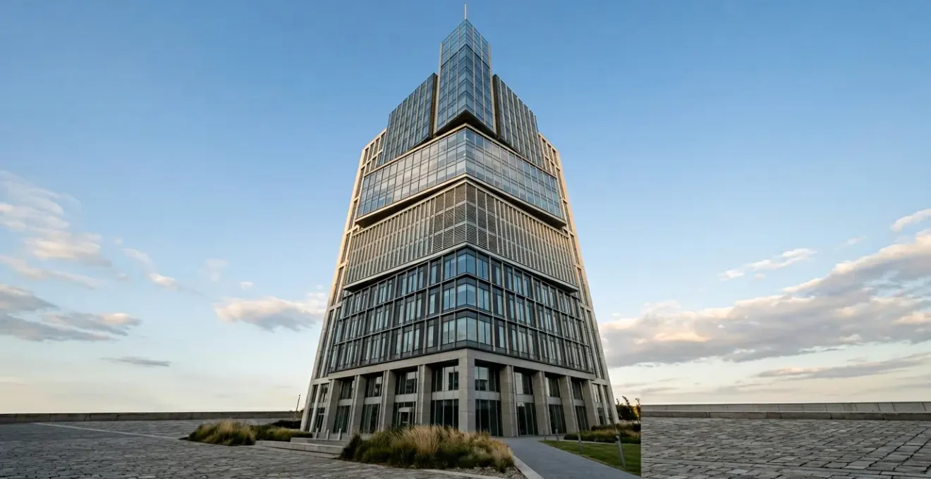 Professional editorial photograph showing the concept of layered insurance coverage with architectural depth and precision