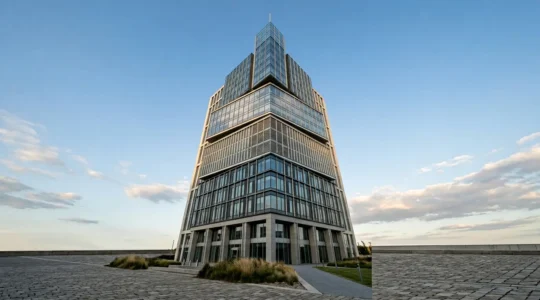 Professional editorial photograph showing the concept of layered insurance coverage with architectural depth and precision