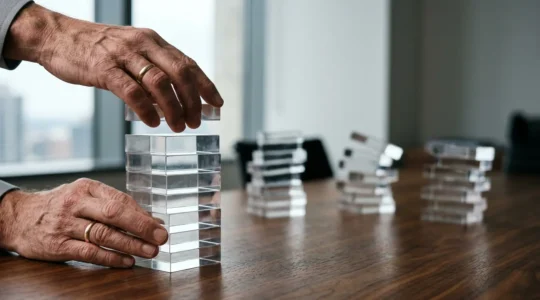 Close-up of hands reviewing financial documents with crisis scenario stress-testing capital reserves