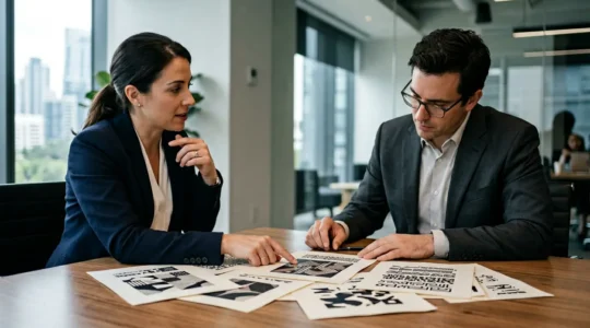 Professional negotiation scene showing contract review and risk management strategy