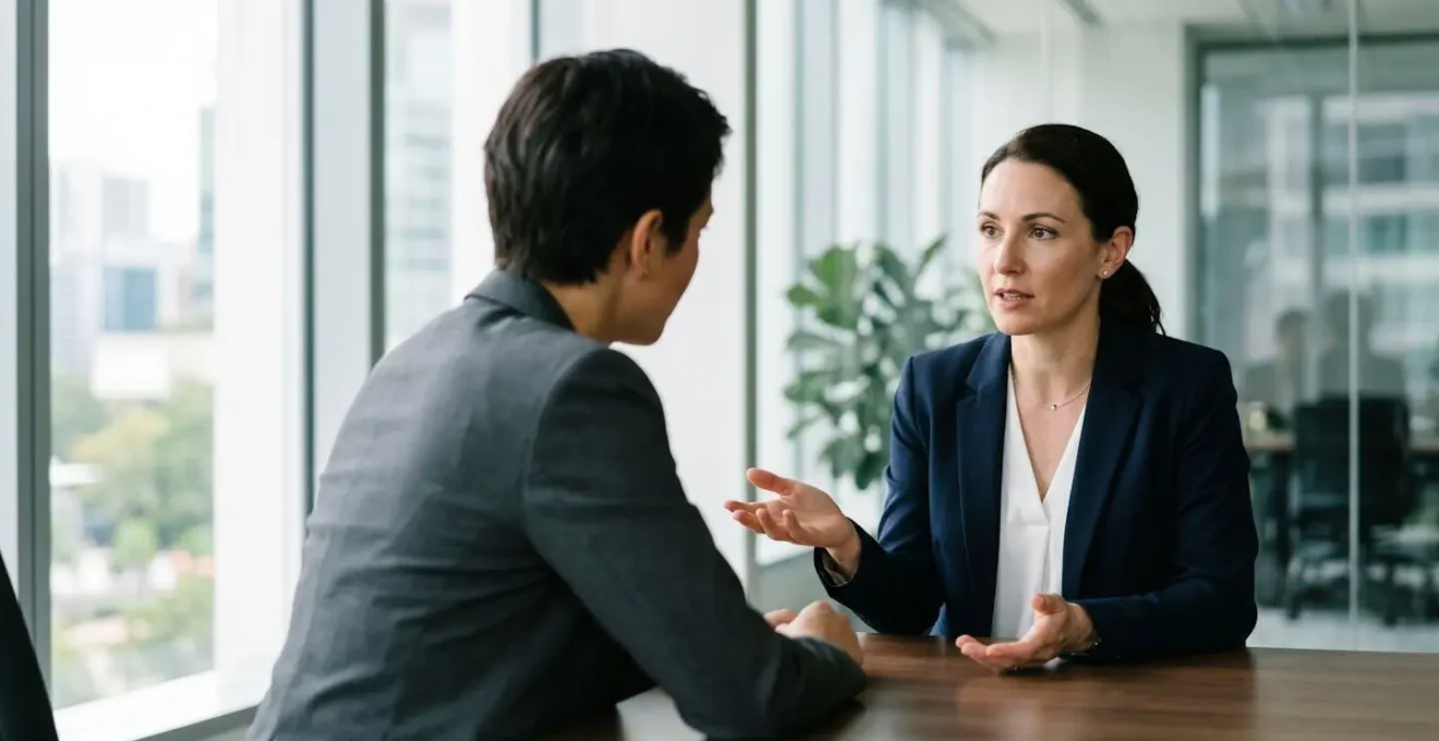 Professional consultation scene showing strategic discussion about expert witness engagement timing