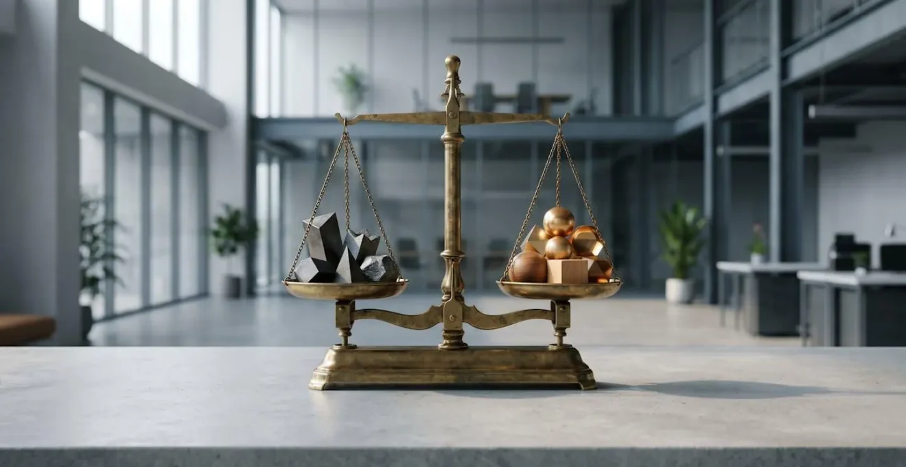 Visual metaphor of balanced risk allocation in contract negotiations with abstract scale representation