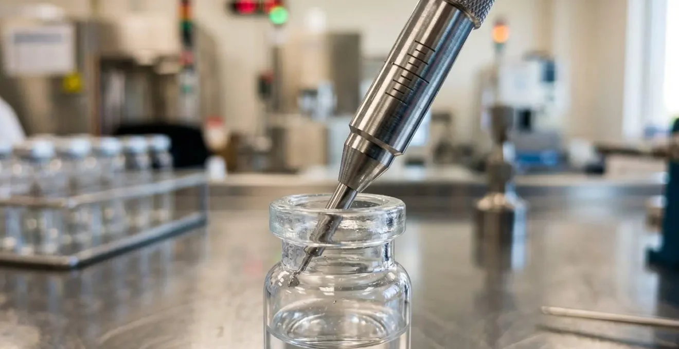 Close-up detail of pharmaceutical quality control processes emphasizing the complexity of product recall insurance coverage