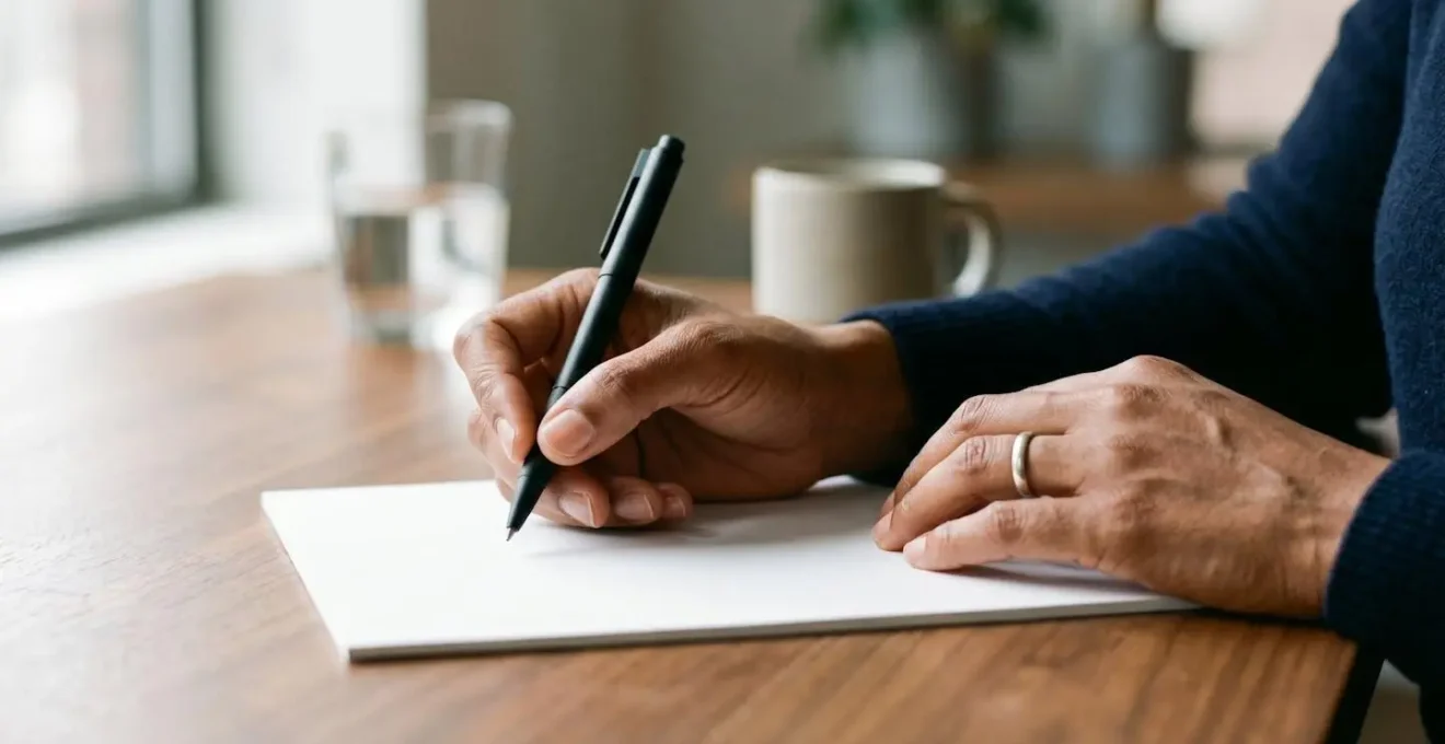 Professional carefully preparing insurance notification documentation with strategic language